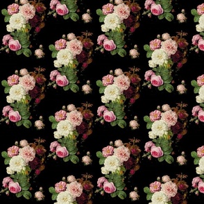 Dark roses on black floral moody florall vintage roses SMALL SCALE