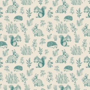 Small Scale| Woodland forest friends | Cute whimsical animals and botanicals| nursery decor and wallpaper for kids| green