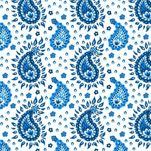 Modern Decorative Indian Paisley Sapphire Blue light background 