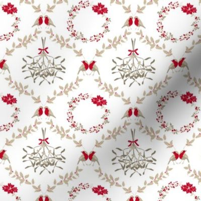 Christmas Damask in Traditional Red and Beige 1700