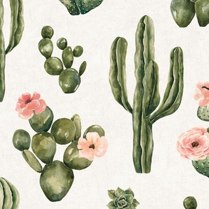 Watercolor Boho Desert Cactus Floral 24 inch