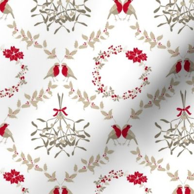 Christmas Damask in Traditional Red and Beige 1200