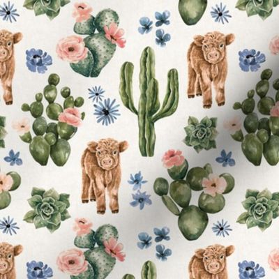 Boho Baby Highland Cow and Desert Cactus Floral 6 inch