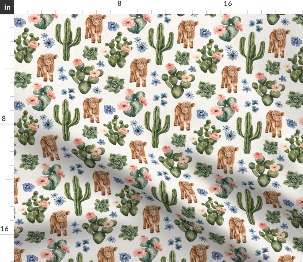Boho Baby Highland Cow and Desert Cactus Floral 6 inch