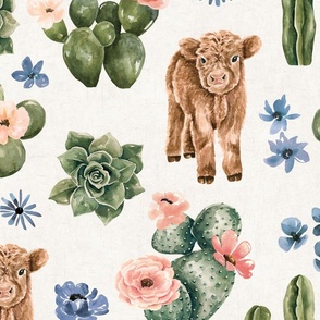 Boho Baby Highland Cow and Desert Cactus Floral 24 inch