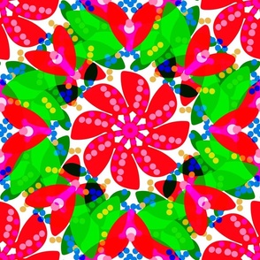 Pinwheel Garden Blue Ribbon Holiday Red And Green Flowers Retro Modern Christmas 2023 Cottagecore Scandi Poinsettia Floral Quad Quilt Design