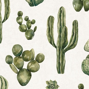 Boho Desert Cactus Watercolor Succulents 24 inch