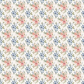 Spring Watercolor Pink and Blue Floral 3 inch