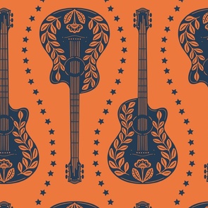 Large | Guitars + Stars | Tangerine Orange Navy
