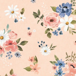 Blush Pink Whimsical Watercolor Floral 24 inch