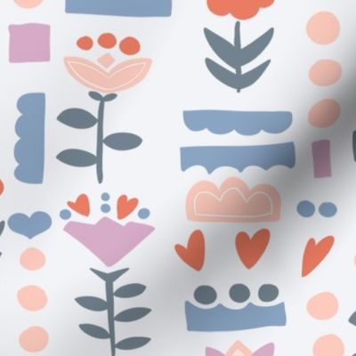 Scandi Folk Flowers Orange Blue copy