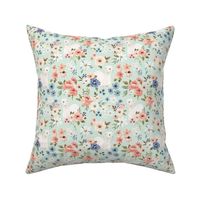 Sweet Llama Watercolor Floral on Mint Blue 6 inch