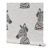 Jumbo  Pop Art Zebra in Black and White with French Gray Art Deco Scallops