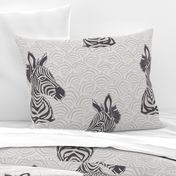 Jumbo  Pop Art Zebra in Black and White with French Gray Art Deco Scallops