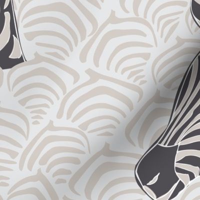 Jumbo  Pop Art Zebra in Black and White with French Gray Art Deco Scallops