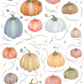 Watercolor Colorful Pumpkin Patch 