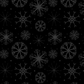 Modern Christmas Gray on Black Snowflakes