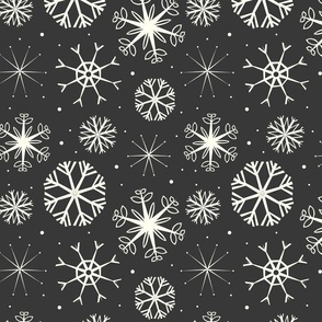 Modern Christmas Ivory Snowflakes on Black