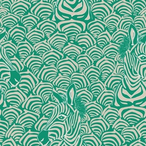 Jumbo  Pop Art Zebra with  Art Deco Scallops in Jade Green and Tan