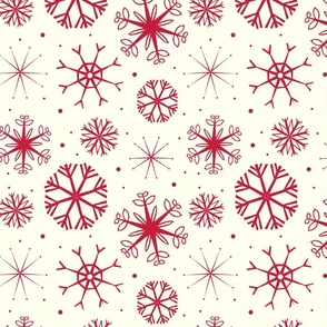 Modern Christmas Red Snowflakes on Ivory