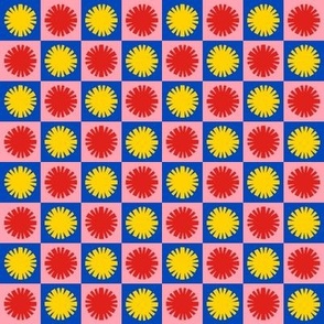 Pom Pom Checkers // medium print // Fun Shapes on Multicolored Checkerboard