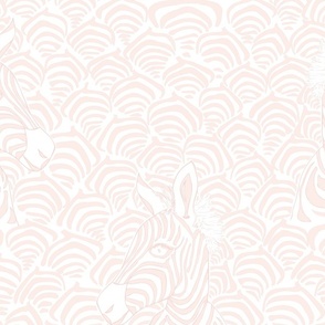 Jumbo  Tribal Zebra with  Art Deco Scallops in Monochrome Pale Pink