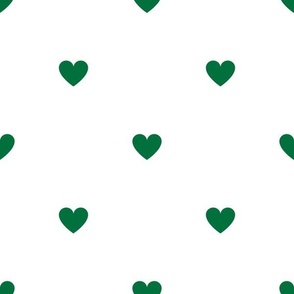 Deep green little hearts print on white - large