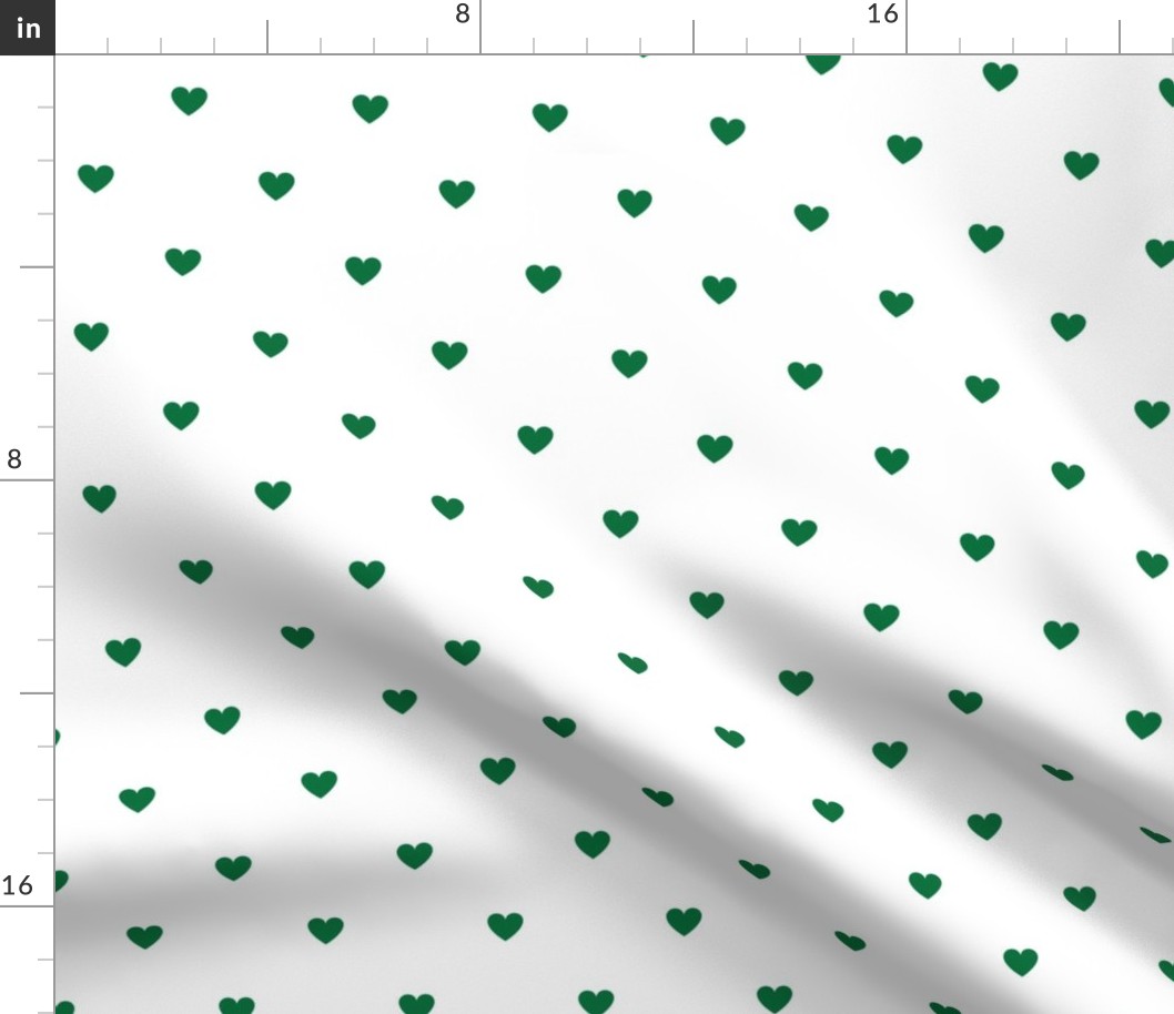 Deep green little hearts print on white - small