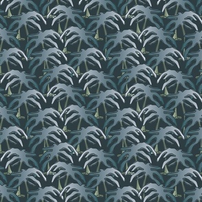 Moonlit Midnight Palms - Grey - S small scale - Palms and Turtles on midnight dark indigo blue sage grey teal wallpaper turtle palm