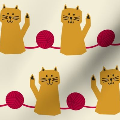 Whiskers & Yarn Balls // medium print // Golden Marquee Cats on Pearl White