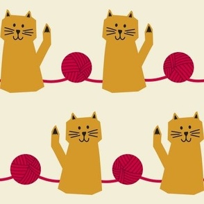 Whiskers & Yarn Balls // medium print // Golden Marquee Cats on Pearl White