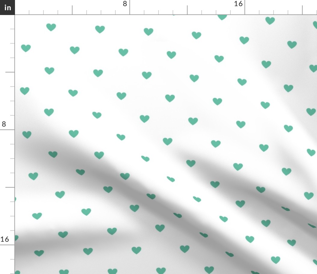 Aqua little hearts print on white - small