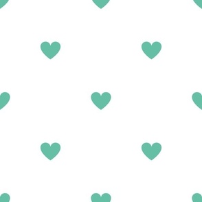 Aqua little hearts print on white - large