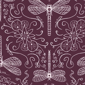 dragonfly doodle lineart geometrical folk plum moody purple - large