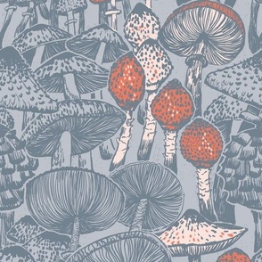 Intangible Magic Mushrooms in Blue-Gray and Orange