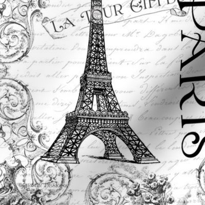 Paris Eiffel Tower and French Scrolls