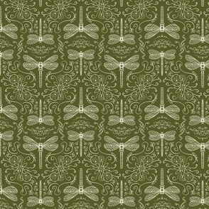 dragonfly doodle lineart geometrical folk moody artichoke green  - small
