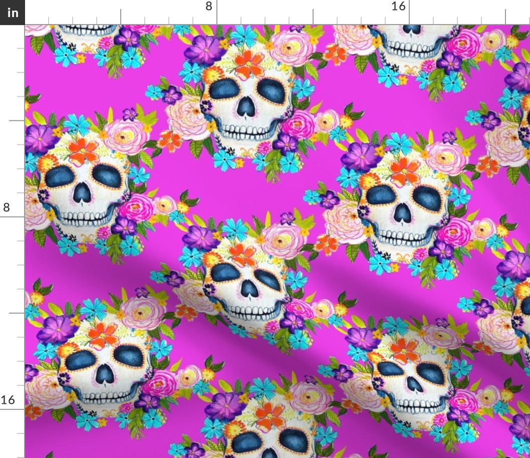 Dia De Los Muertos Floral Sugar Skull Painting // Neon Bloom