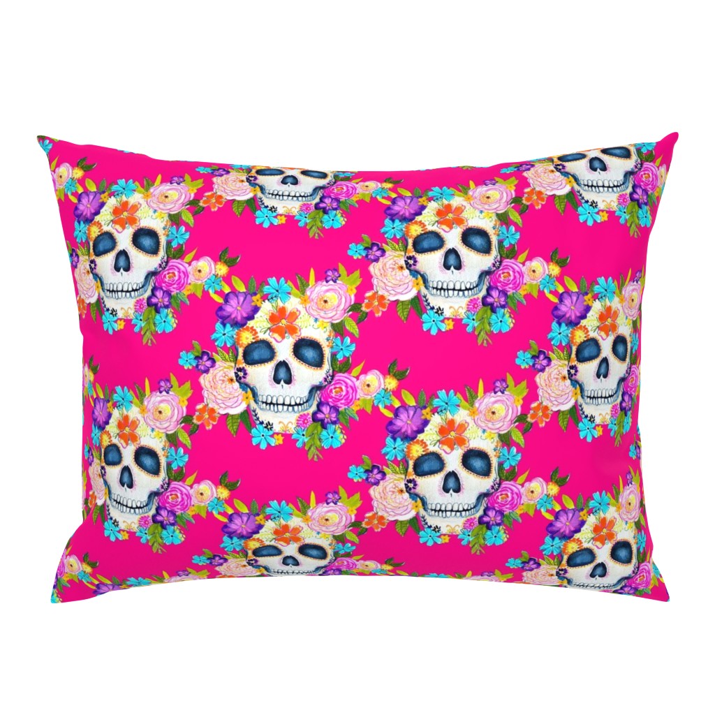 Dia De Los Muertos Floral Sugar Skull Painting // Hot Pink