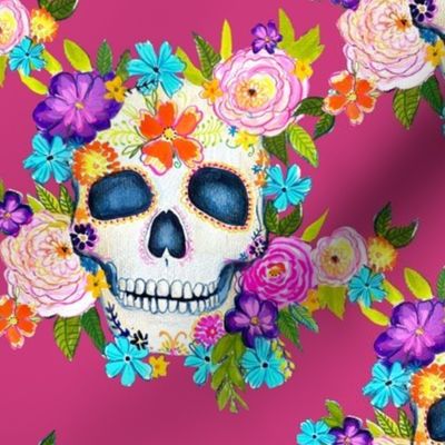 Dia De Los Muertos Floral Sugar Skull Painting //  Boho Rose