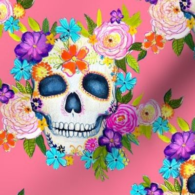 Dia De Los Muertos Floral Sugar Skull Painting // Papaya