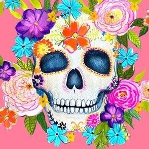 Dia De Los Muertos Floral Sugar Skull Painting // Papaya