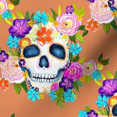 Dia De Los Muertos Floral Sugar Skull Painting // Terracotta