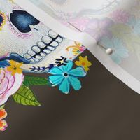Dia De Los Muertos Floral Sugar Skull Painting // Charcoal
