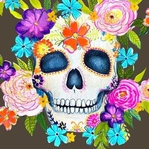 Dia De Los Muertos Floral Sugar Skull Painting // Charcoal