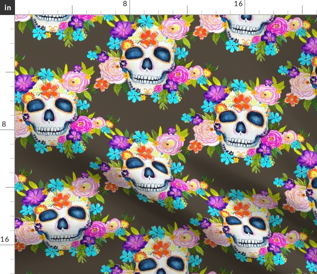 Dia De Los Muertos Floral Sugar Skull Painting // Charcoal