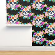 Dia De Los Muertos Floral Sugar Skull Painting // Black