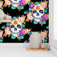 Dia De Los Muertos Floral Sugar Skull Painting // Black