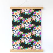 Dia De Los Muertos Floral Sugar Skull Painting // Black