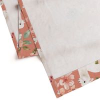 Whimsical Watercolor Llama Floral on Coral Pink 24 inch